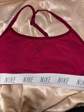 Nike Women's Berry Red Sports Bralette with White Logo Band